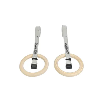 Gorletic wooden gymnastic rings with grey branded straps