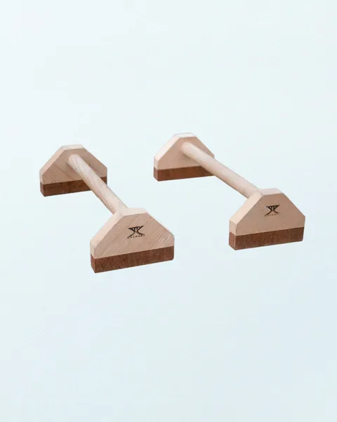 Parallettes en bois MX-Sport faites main, pieds triangulaires bicolores